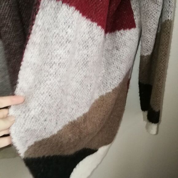 Junarose Abstract Color Block Print Open Front Chunky Knit Cardigan Plus Size 0X - Picture 7 of 12